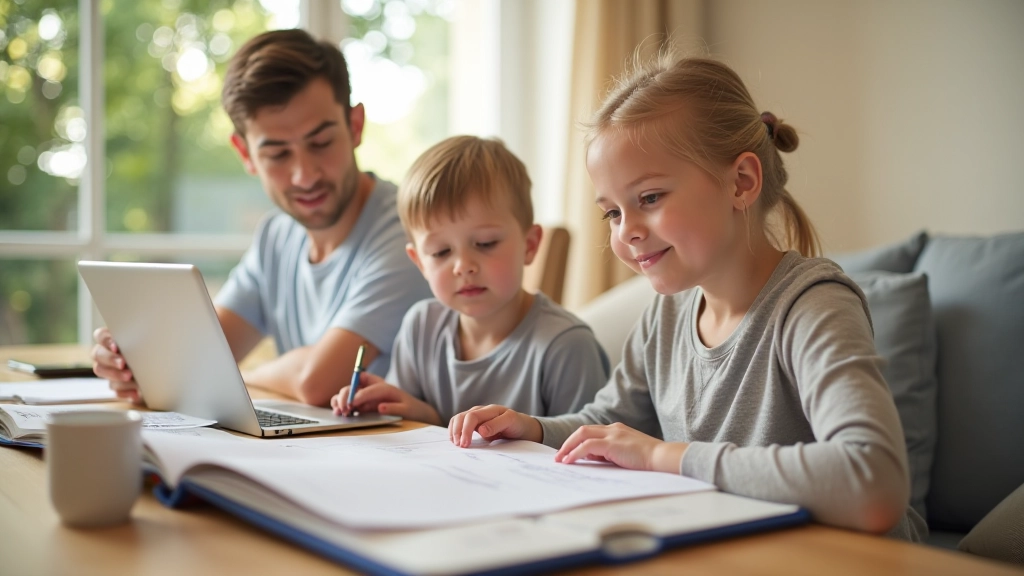Famille planifiant leurs vacances avec calendrier et documents de réservation