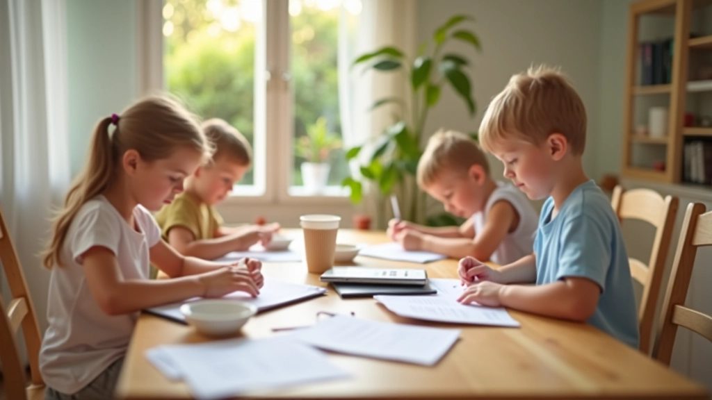 Famille planifiant ses vacances avec documents et calculatrice sur table de cuisine