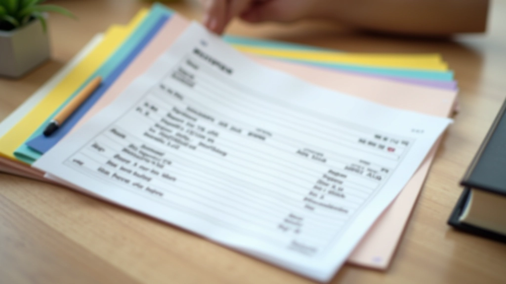 Pile organisée de reçus et factures de vacances classés par catégorie avec dossiers colorés